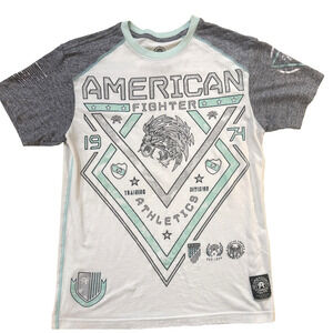 American Fighter Shirt Mens Medium White Raglan Athletic Y2K Streetwear Fader